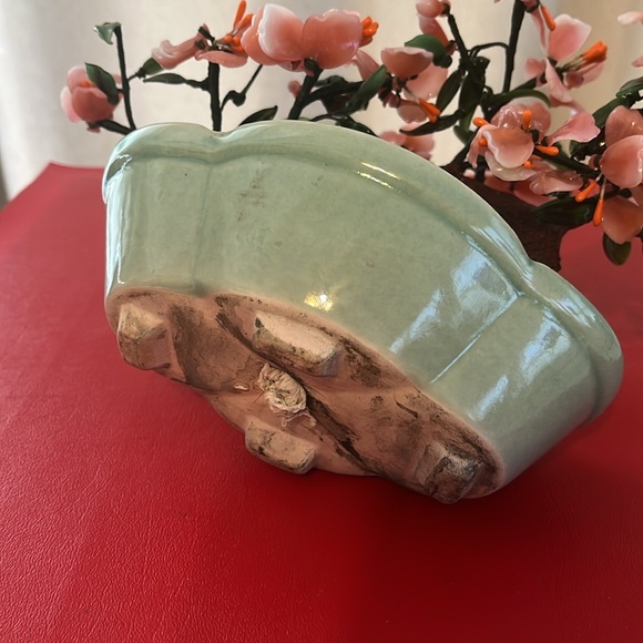 Vtg Bonsai Tree Cherry Blossoms Chinese Jade Glass Petal Celadon pot Pink - Picture 5 of 5
